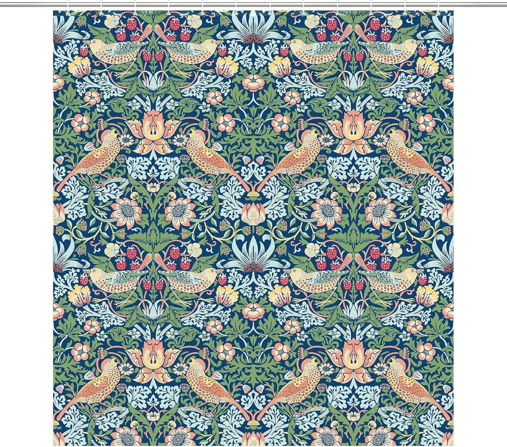 Exquisite Floral and Bird Pattern Print Water-resistant Shower Curtain with Vintage Design for Elegant Bathroom Decor