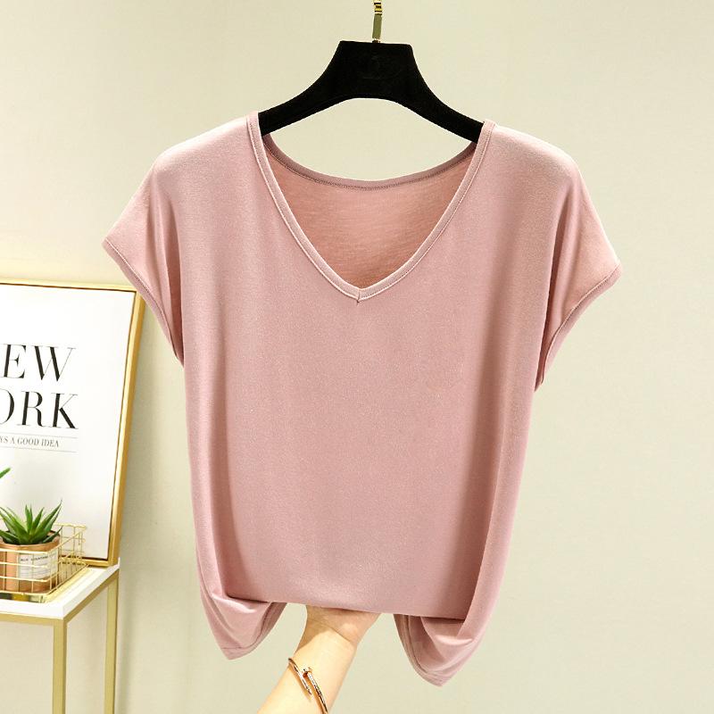 Letnia damska kamizelka bez rękawów z modalu Gładka V-neck Podstawowy T-shirt Luźny T-shirt z modalu Topy Codzienna podkoszulka