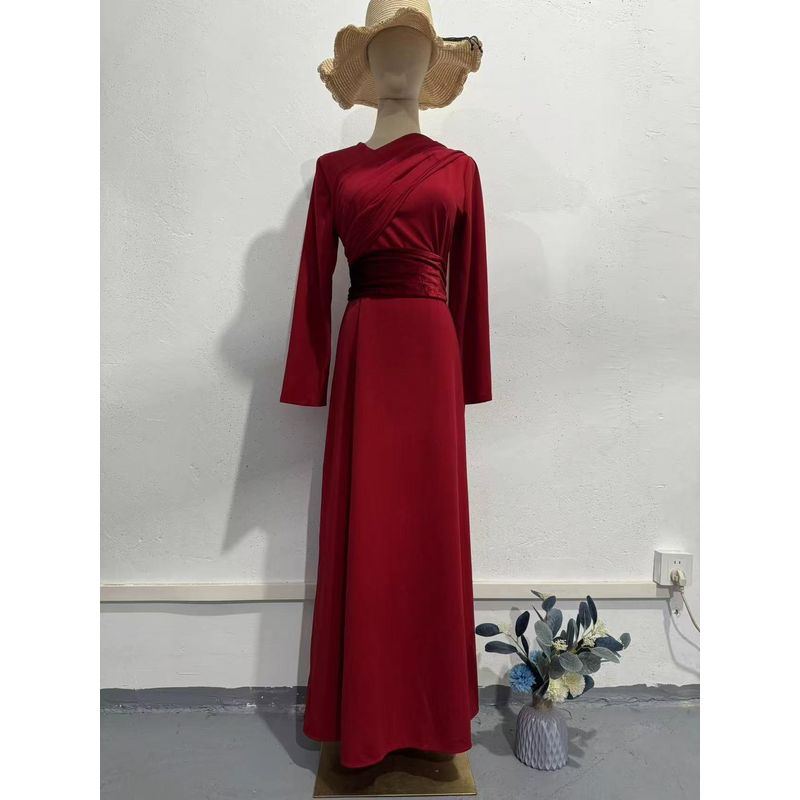 

Fall Fashion Fashion Long Sleeve Patchwork Stylish Velvet Shawl Palace Style Dress Splicing Dress Dark red 2XL