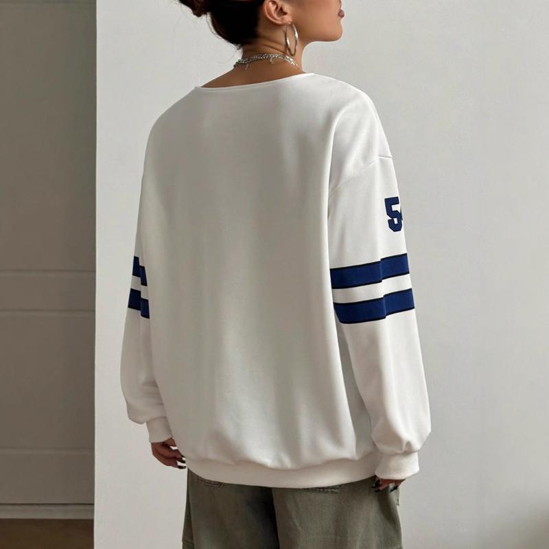 Damen Neues Amerikanisches Retro V-Ausschnitt Lockeres Sportliches Sweatshirt