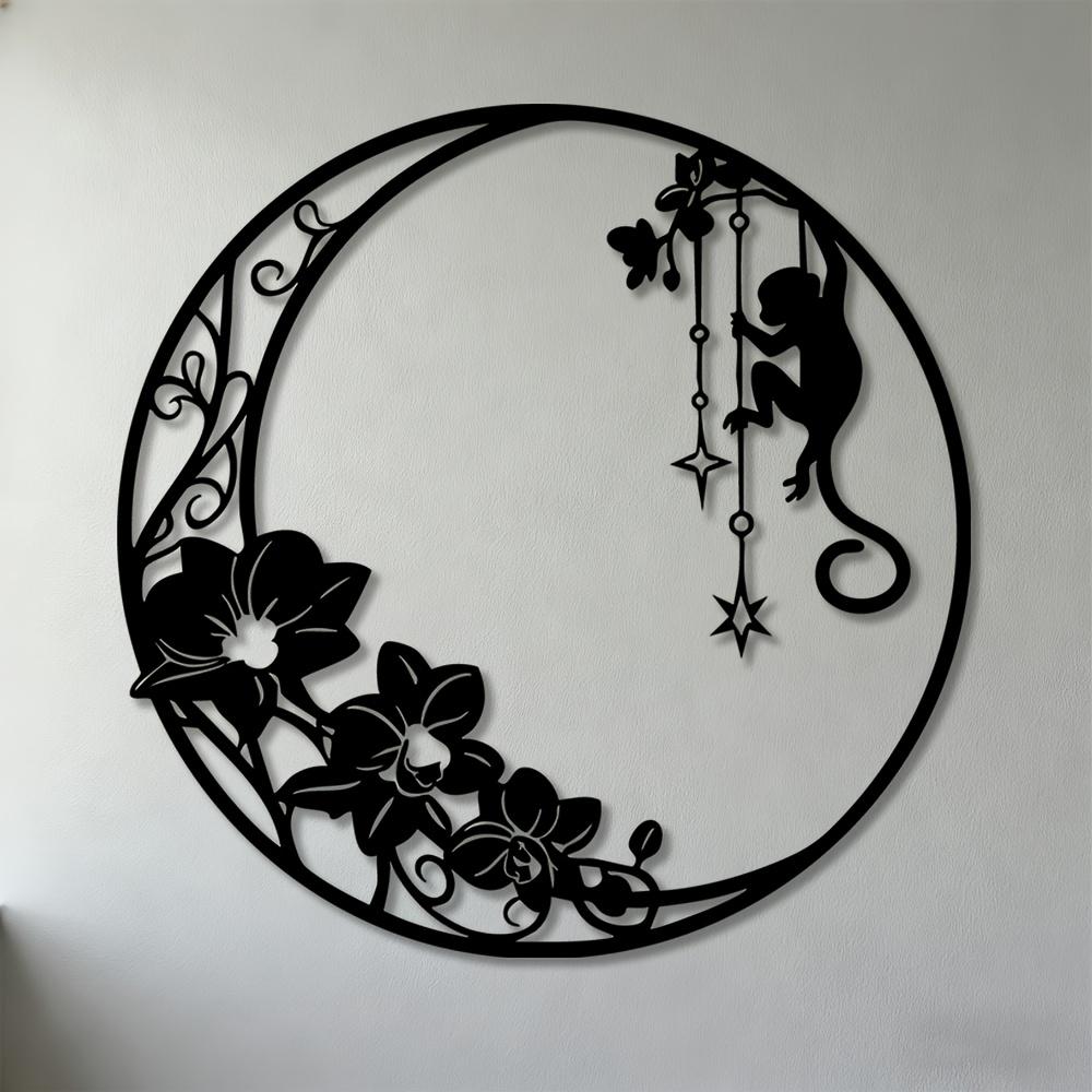 

1pc 2D Flat Monkey Orchid Metal Wall Art, Climbing Vine Iron Sculpture Wall Mounted Decor for Living Room Bedroom Office Chinese Cultural Piece 60cm-23.62inch