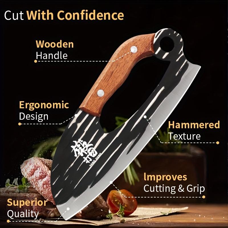 Cuțit de bucătar fără efort, Cuțit pentru tăiat carne, Cuțit de uz casnic pentru feliat legume și fructe, Cuțit de bucătărie forjat din oțel inoxidabil