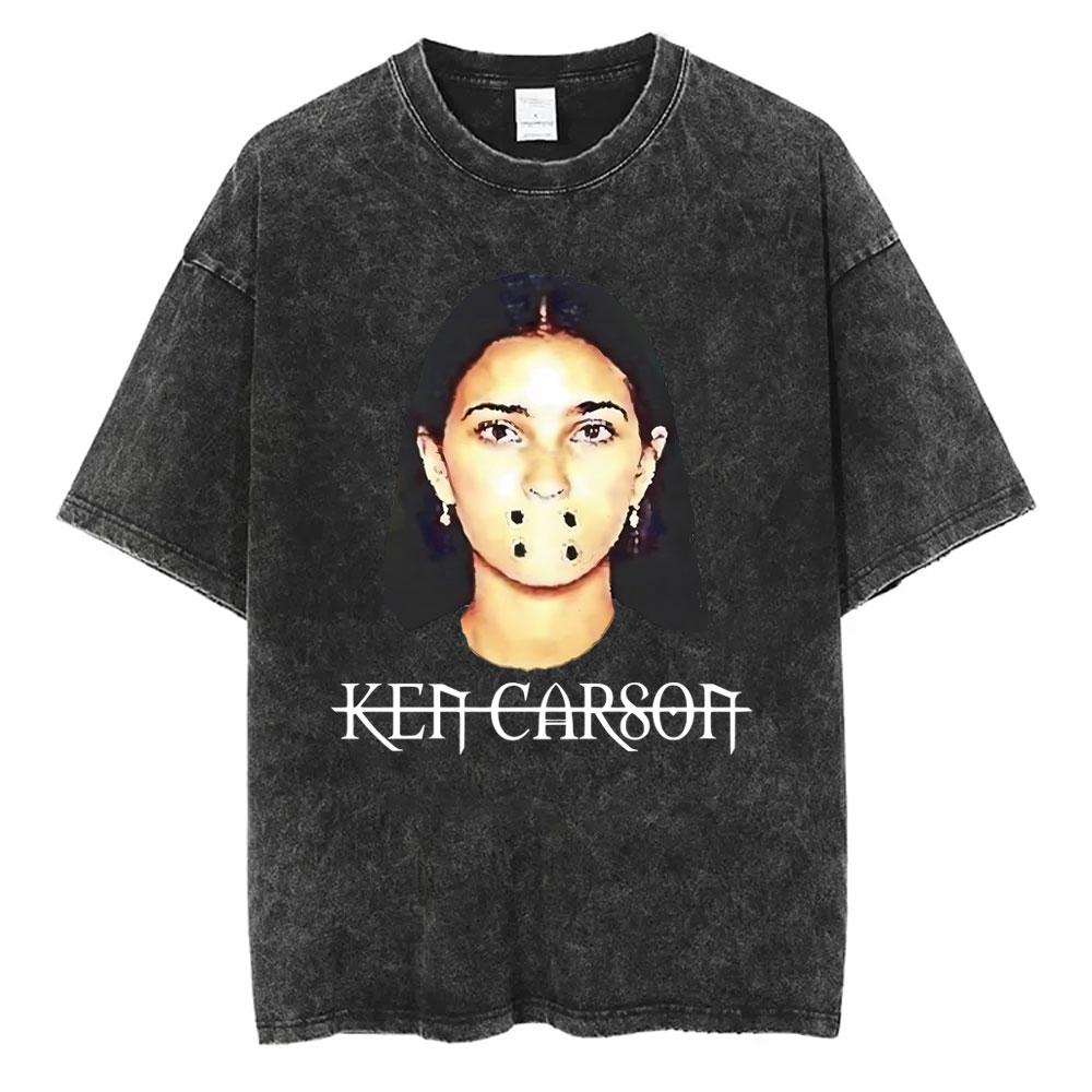 Washed Vintage Rapper Ken Carson A Great Chaos Album Tshirt Men Women Fashion Hip Hop Tshirts Male Casual Oversized T Shirts