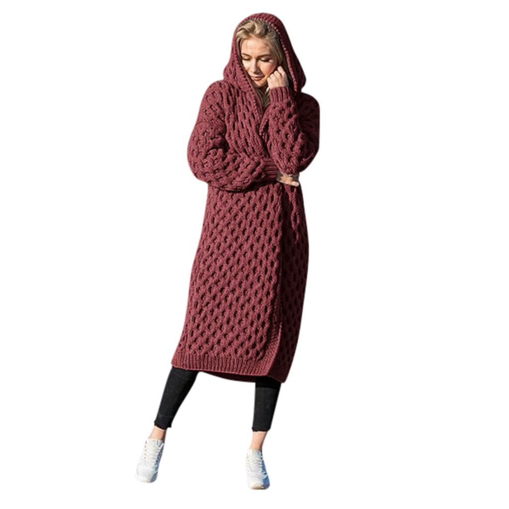 Winter Warm New Fashion Women Long Knitted Sweater Hooded Cardigan Coat