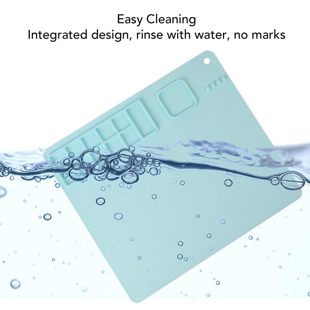 Silicone Painting Mat with Palette Easy Cleaning Multifunctional Art Craft Drawing Pad for Kids Blue