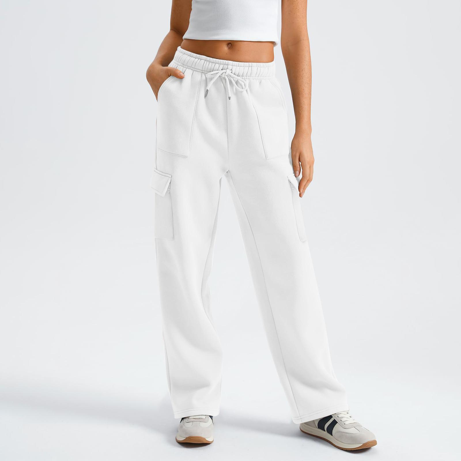 

Женская рабочая одежда, спортивные штаны, повседневные свободные флисовые брюки для бега с высокой талией, женские спортивные штаны, повседневные брюки, штаны для йоги, домашняя одежда XL белый