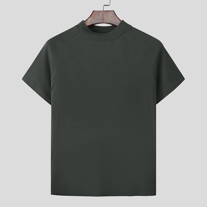 INCERUN Men Mockneck Summer Short Sleeve Solid Casual Skinny T-shirts Tee
