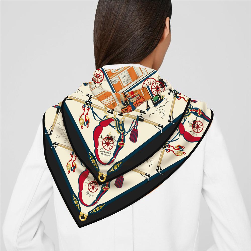 90cm Twill Silk Scarf Lady Shawl Horse Carriage Printed Square Scarves Women Hijabs Bandana Foulards Neckerchief
