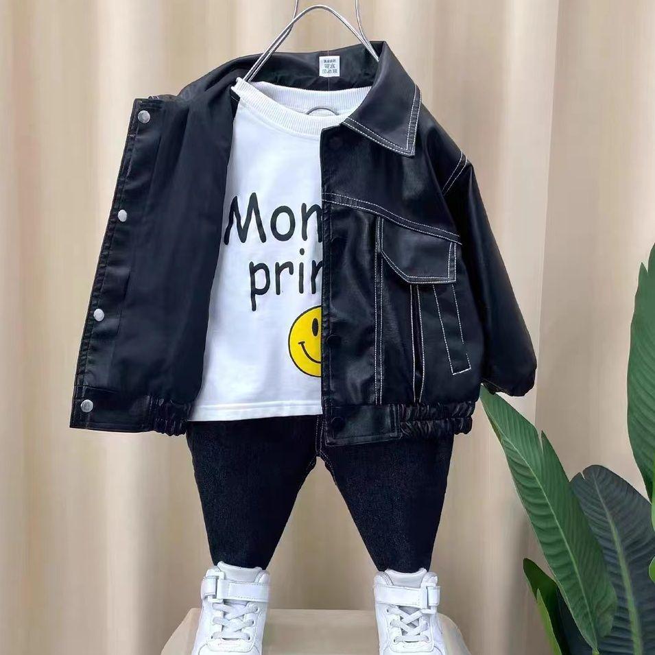 

Дитяча модна шкіряна куртка для хлопчиків - Стильна тепла куртка на флісовій підкладці для осені/зими Size 90 (Height 75-80 cm)