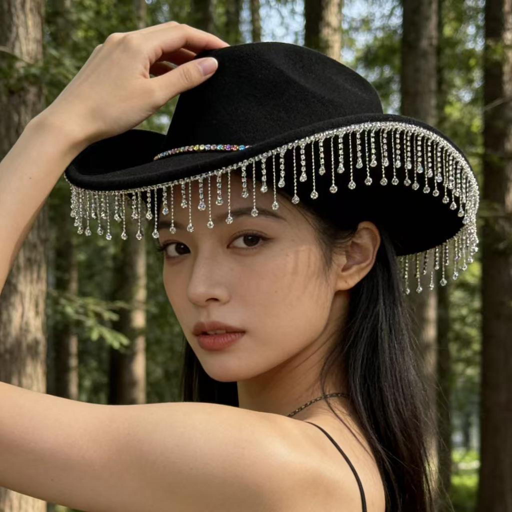 European and American Style New Western Cowboy Hat Fashionable Retro Hat Summer Women's Travel Party Big Head Circumference Jazz Top Hat