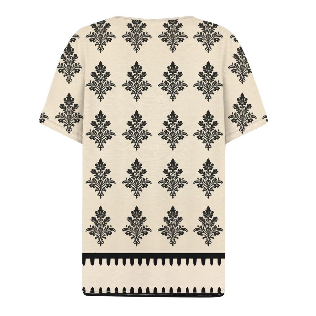 Women's T Shirt Tee Print Button Short Sleeve Daily Weekend Fashion Basic V- Neck Regular Top