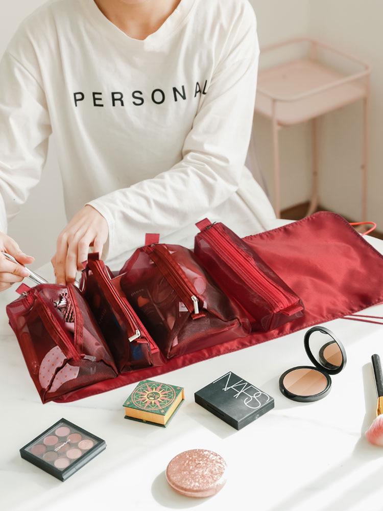 Versatile Detachable Makeup Bag - Large Capacity Portable Cosmetic and Wash Bag with Pencil Case