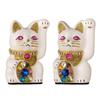 Glückskatze Schmuck Katze Mehrfarbig Linke Pfote erhoben Keramik Glückskatze Glücksbringer Feng Shui Ornament (S-SIZE Weiß) / _ Glückskatze (jwc_S Weiß)