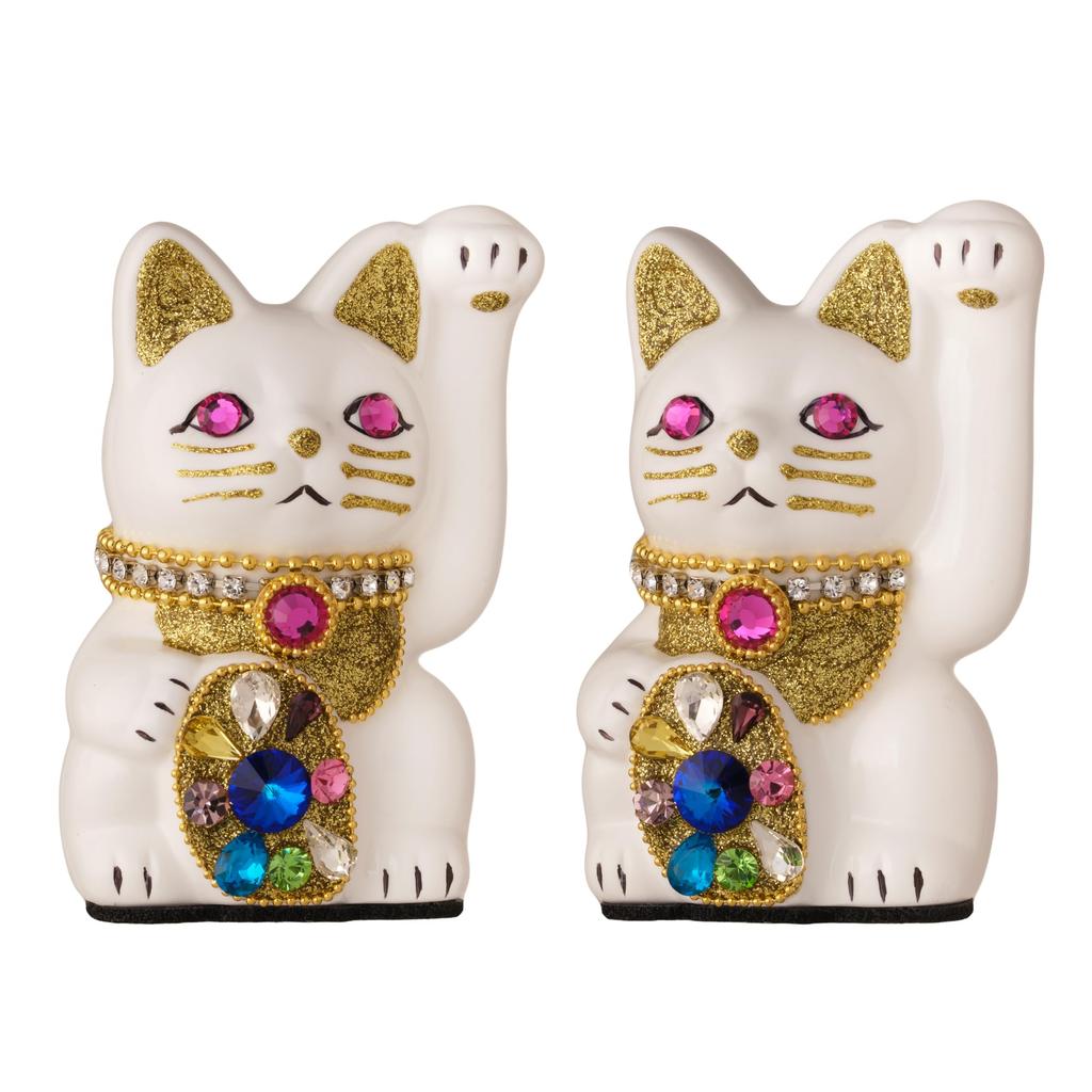 Glückskatze Schmuck Katze Mehrfarbig Linke Pfote erhoben Keramik Glückskatze Glücksbringer Feng Shui Ornament (S-SIZE Weiß) / _ Glückskatze (jwc_S Weiß)