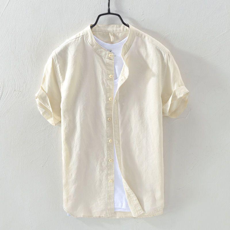 Men's Short Sleeve Loose Fit White Linen Shirt - Casual Summer Cotton Jacket