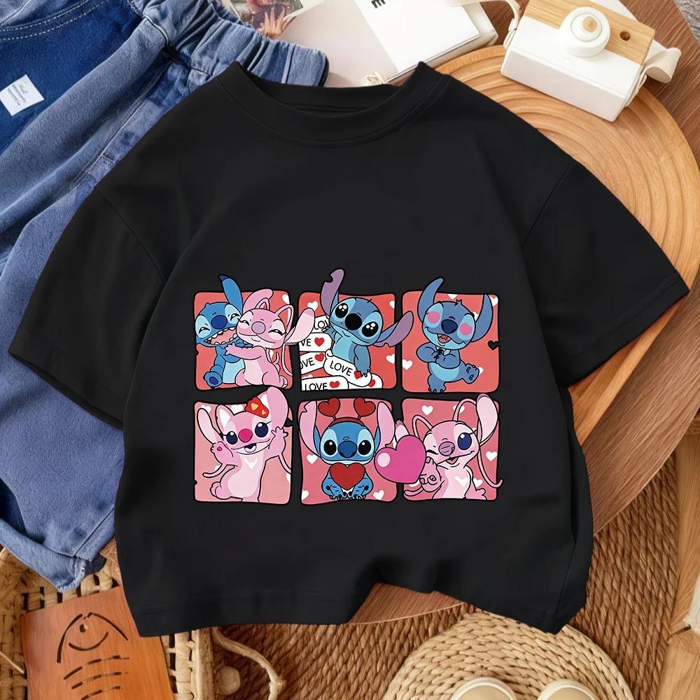 Cute Children Crew Neck Tee Stitch Popular Cartoon For Boys Girls Summer Casual Fashion Wear
