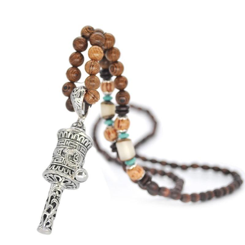 Handmade Bohemian Long Pendant Necklace Women With Wooden Beads Bodhi Seed Charm Vintage Ethnic Style