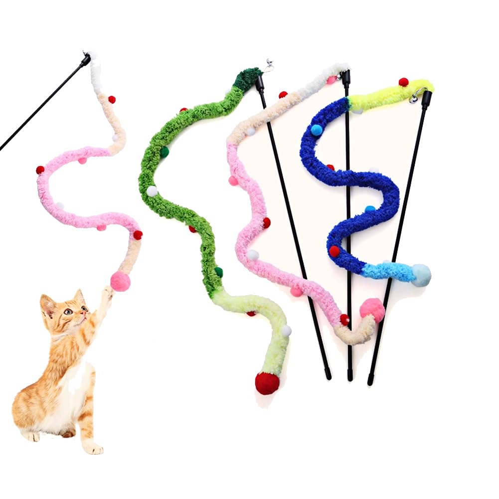 IUHKBH Plush Cat Wands, 3 PCS Charm Teaser Toys Interactive Cat Stick Colorful Teaser Wands for All Breed Sizes 3-Pack