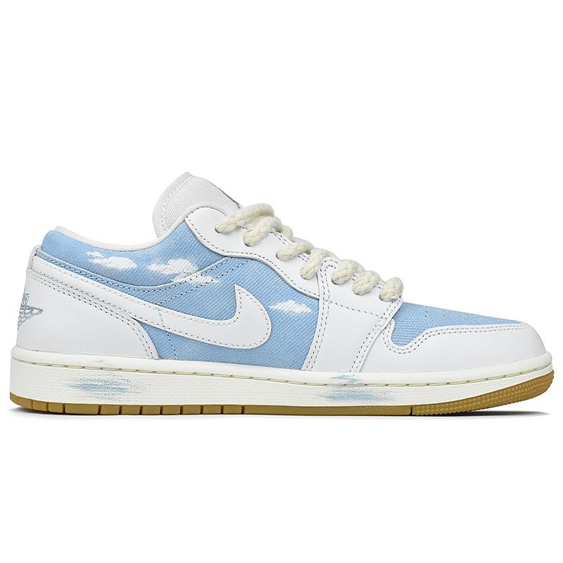 Jordan Air Jordan 1 Slip Resistant Abrasion Resistant Low top Vintage Basketball Shoes Women's Blue White HQ2004-400(Team1676-)