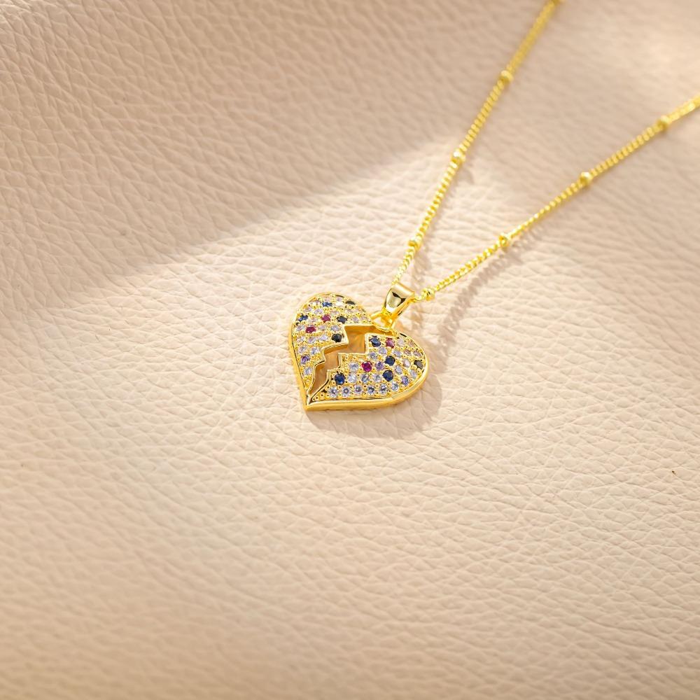 Sparkling Heart Zirconia Necklace, Golden Plated Chain, Bridal Jewelry for Wedding & Party