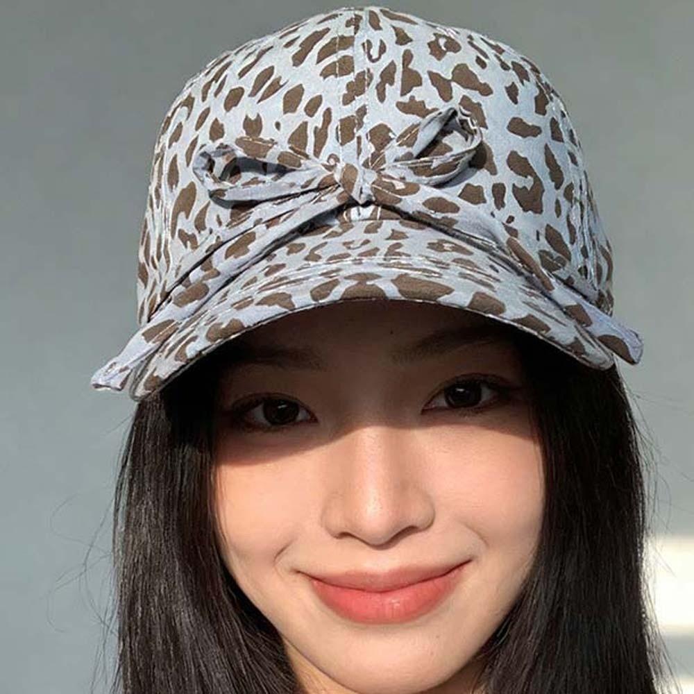 Sunshade Leopard Print Bow Baseball Cap Adjustable American Style Casquette All Seasons