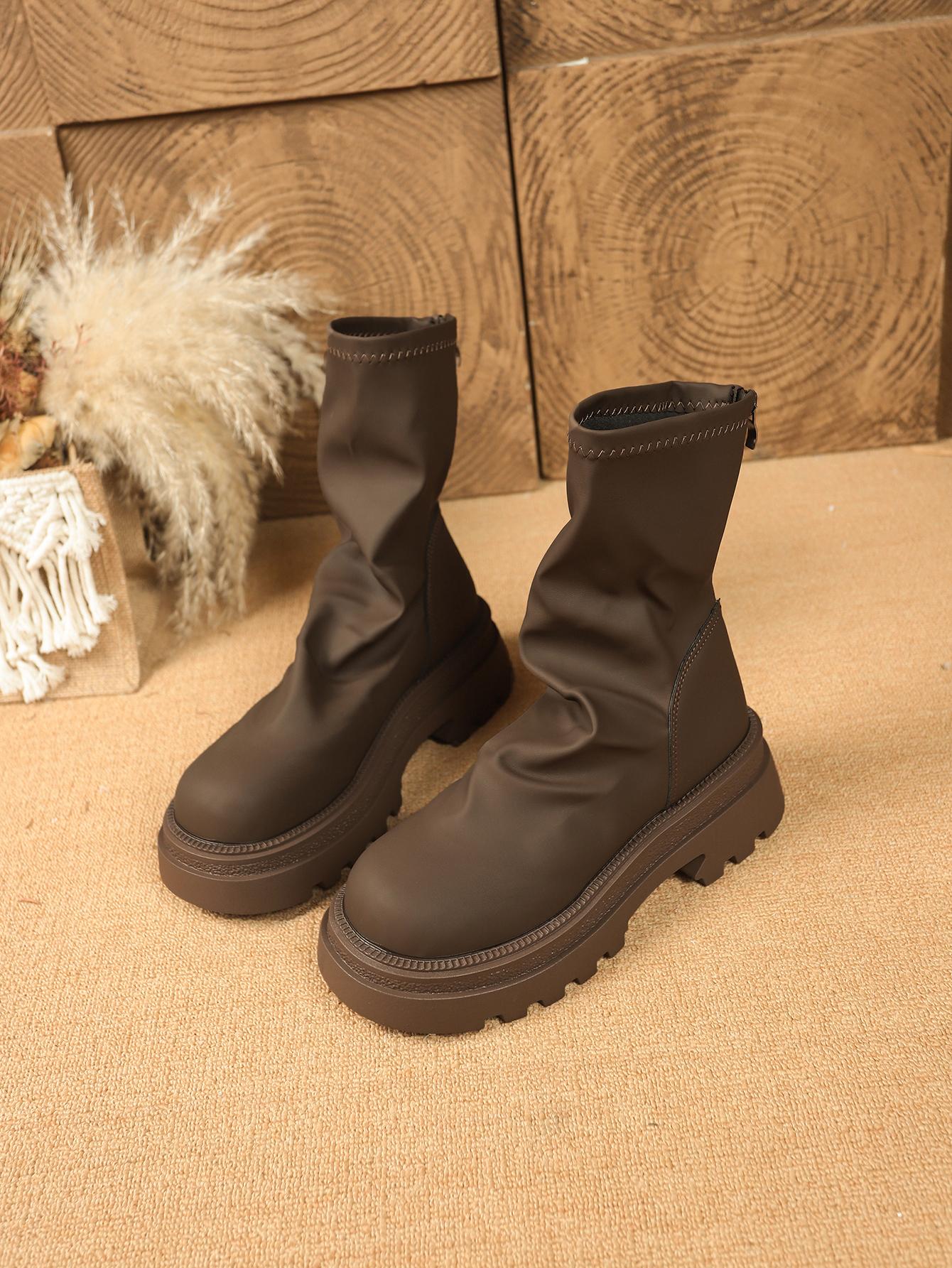 

Модные плиссированные ботильоны Aphixta на квадратном каблуке 5,5 см, женский размер 42, из мягкой кожи, современная обувь, массивный каблук, молния сзади, женские высокие ботинки 36 коричневый