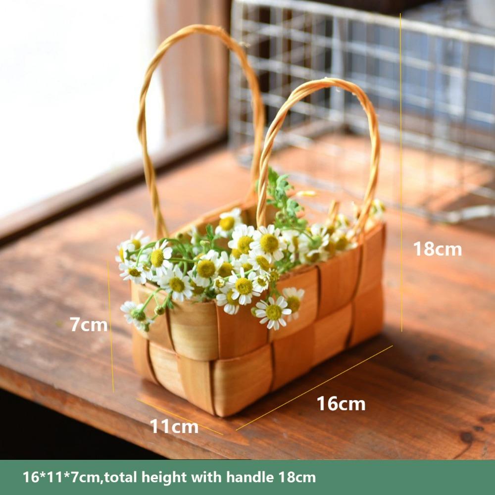 with Handle Fruit Basket Handwoven 3 Styles Wood Basket Handmade Vegetable Fruit Flowers Holder Living Room Decoration