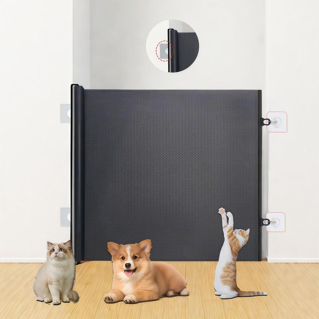 Mesh Gate for Doorway Extendable Anti Dog Jumping Screen No Drill Gate Protective Sliding Screen Barrier Fence for Stairs