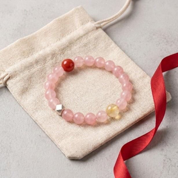

Attracting Wealth and Good Fortune~Natural Rose Quartz and Golden Rutilated Quartz Crystal Bracelet, New Chinese Style Bracelet, Fortune-Giving Gift Natural Horsehair Powder+
