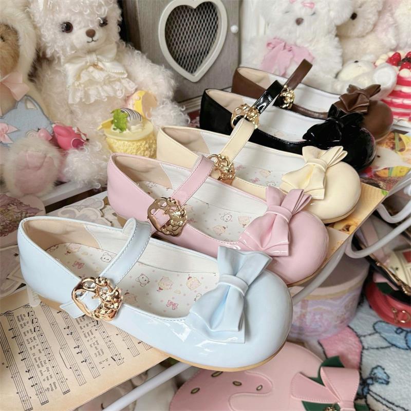 Sweet pink bow shallow mouth single shoes women's summer 2025 new cute lolita shoes low heel round head lolita