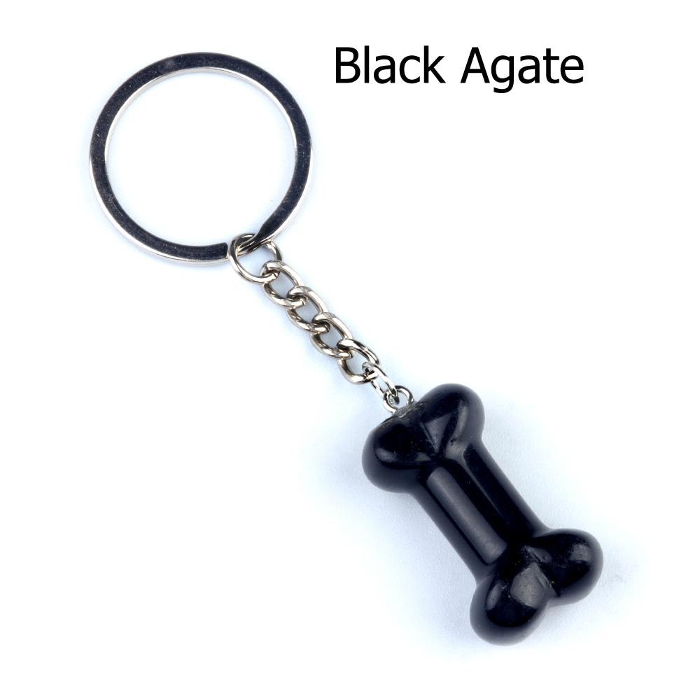 1Pc Reiki Healing Natural Stone Keychain Key Finder Bone Shape Crystal Gemstone Pendant Key Chain for Decor Phones, Bag, Halloween Gifts 20×34 Mm