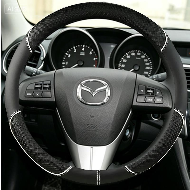 Černý PU Umělá Kůže Ručně Šitý Potah na Volant Auta Pro Staré Mazda 3 Mazda 5 Mazda 6 2003-2015