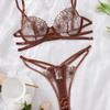 Selection Embroidered Sexy Bra Women's Delicate Mesh Bra Comfortable Cotton Crotch Hollow Temptation Thong Set