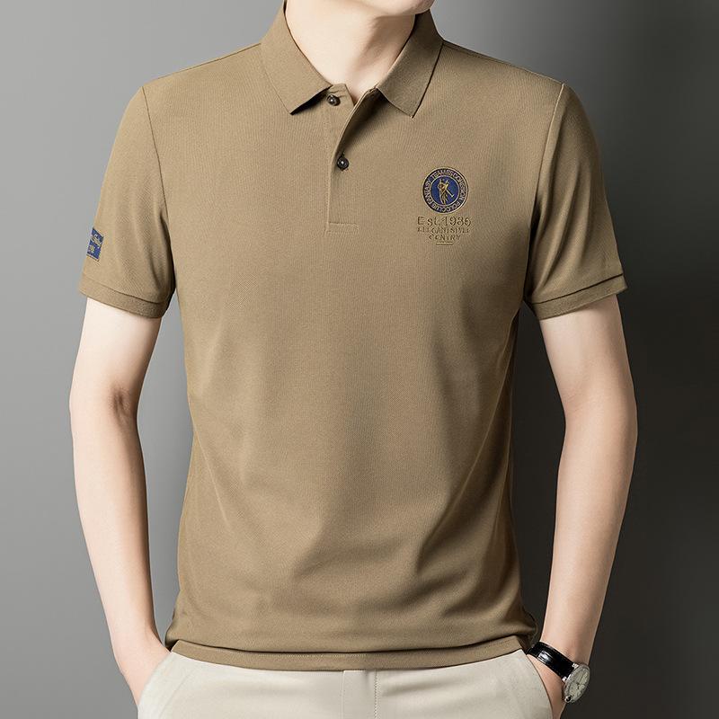 Ice Silk Short-Sleeved Polo Shirt Men'S Embroidered Thin Short-Sleeved T-Shirt High Quality
