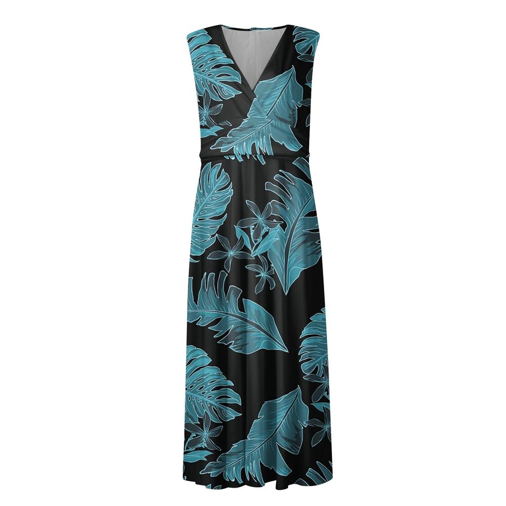 Women's Floral Print V-neck Sleeveless Long Dress