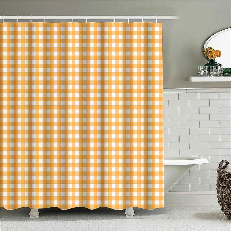 Yellow and White Gingham Pattern Shower Curtain for Bathroom - Waterproof and Durable with Rust-Proof Hooks Elevate Space
