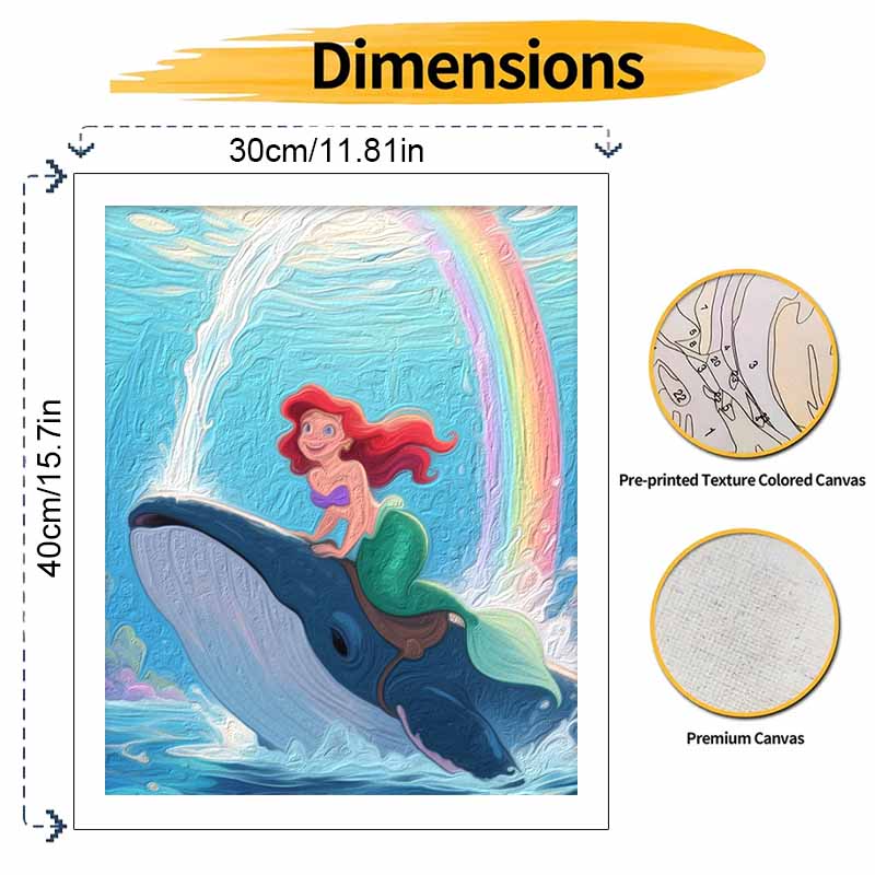 Disney Digital Oil Painting Art Kit Mermaid Ocean Whale Rainbow Handmade Coloring Painting Home Decor
