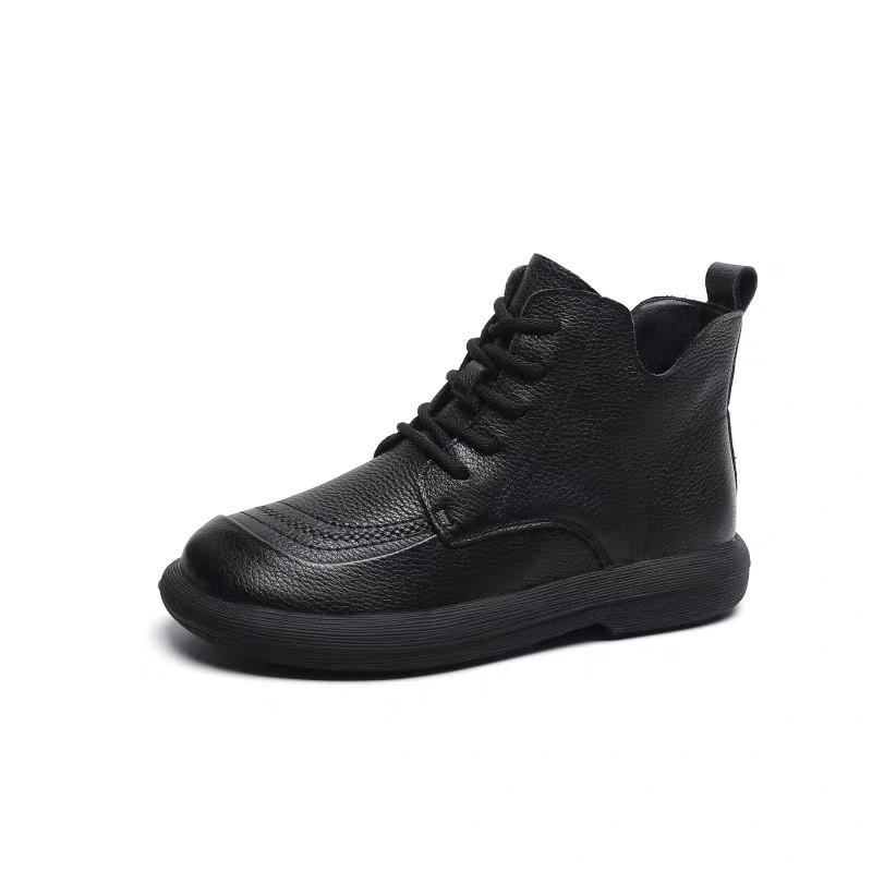 Casual fashion shoes non-slip soft sole women's autumn and winter velvet Martin boots leather flat short boots women
