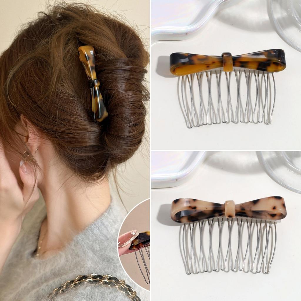 Classic Acetate Bow Metal Combs Hair Clip for Women Girls Bangs Collection Upside-down Hairpin Hair Accessories Styling Tool