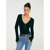 Discoglam Three Buttons Henley Shirt Deep V Neck Long Sleeves T-shirt Silm Slimming Thin Bottoming Shirt Ruffled Top