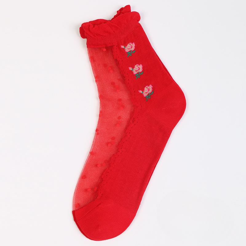 Female Spring and Summer Thin Fashionable Breathable Glass Silk Rose Crystal Stockings