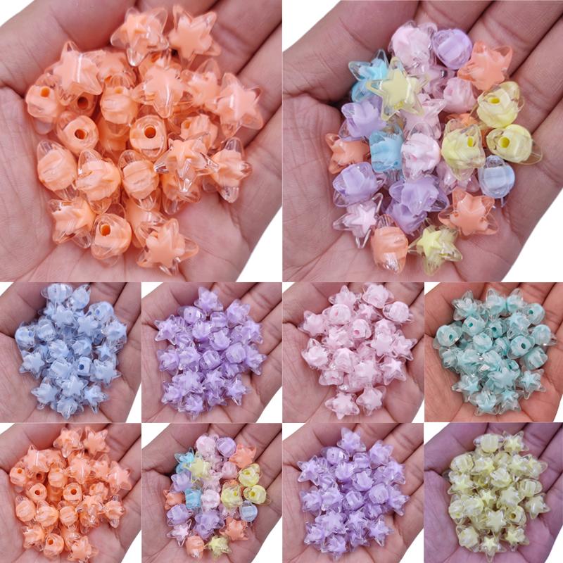 Jewelry Making Unisex Necklace Bracelet Acrylic 10Pcs 17mm DIY Crafts Loose Beads Transparent Pendant Candy Color Star Shape  Beads