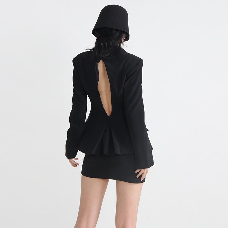 Women's Spring 2025 Korean Square Collar Diamond Backless Suit Jacket