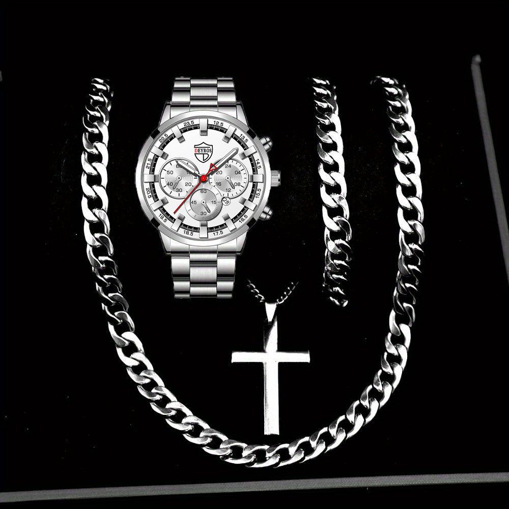 Watch Four-Piece Men S Accessories Watch Necklace Bracelet Cross Necklace Men S Quartz Watch