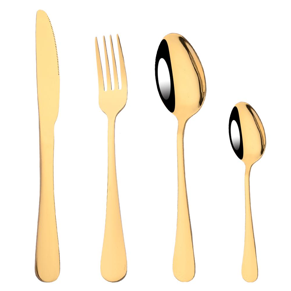 Kampanje servisesett i rustfritt stål, fargerik regnbue, gull, kniv, gaffel, teskje, oppvaskmaskinsikkert sølvtøysett, bestikkboks