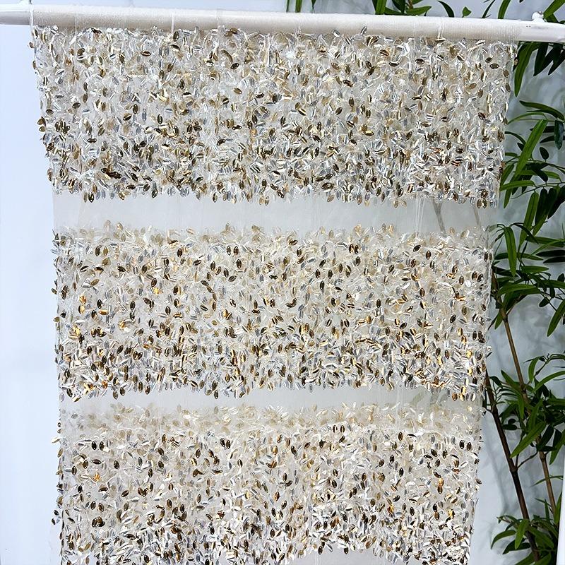 1yards Embroidered Sequin Fabric for DIY Vertical Beaded Embroidered Cloth T-Table Clothing Dress Wedding Dresses Sewing Cloth 1Yard