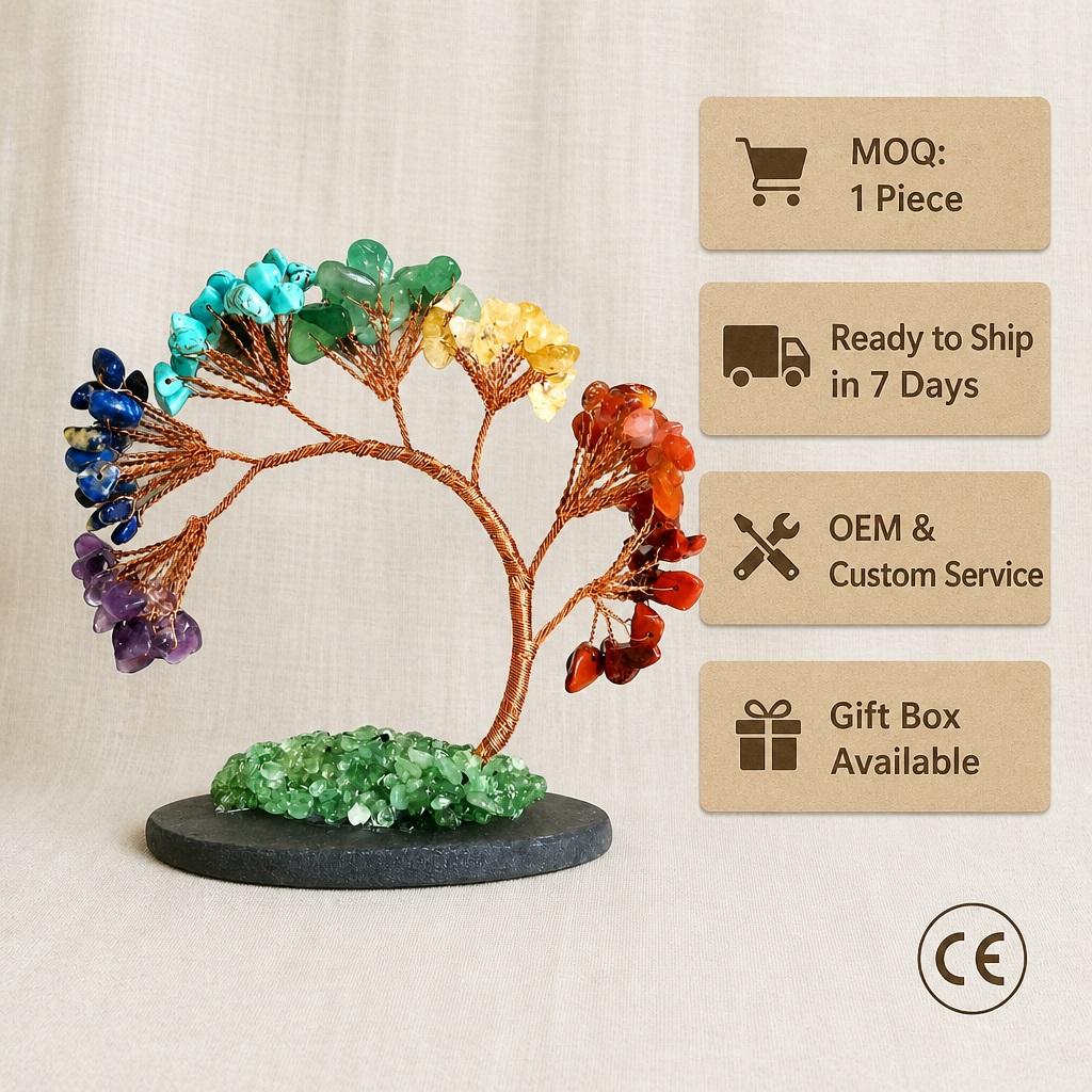 Natural 7 Chakra Crystal Tree of Life Gemstone Chips Gravel Tree Rough Stone Base Healing Money Tree Decor