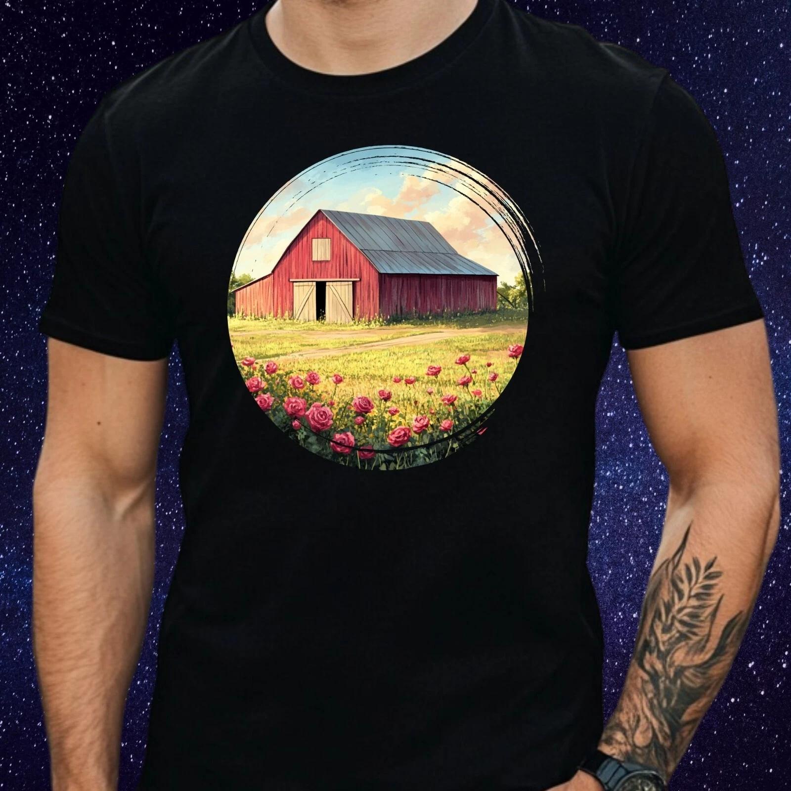 T-Shirt Herren Scheune mit Rosenfeld Motiv Baumwolle Größe S bis 5XL M