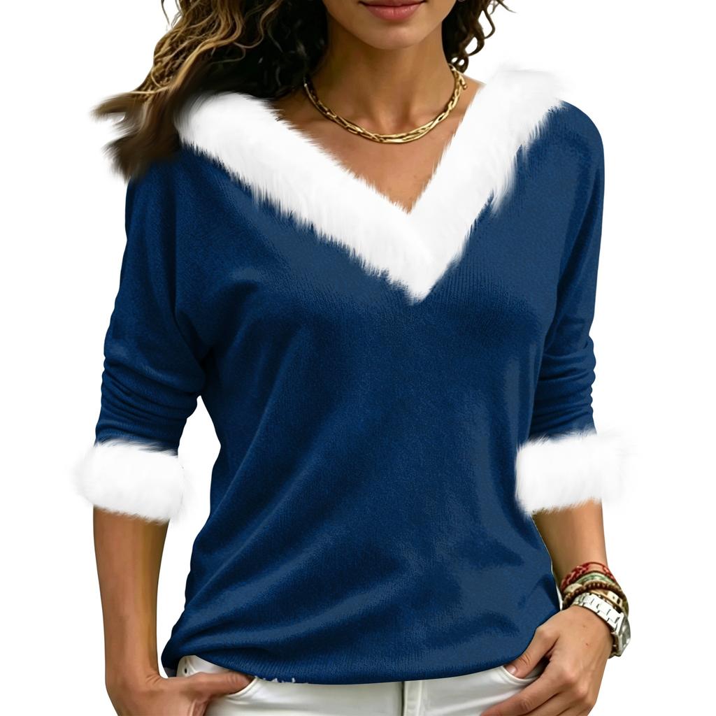 Women's Christmas V-Neck Top Elegant Cut for Party Date and Casual Wear