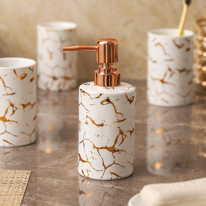 Gold-plated Ceramic Lotion Bottle Press-type Soap Dispenser Toothbrush Holder Soap Dish Bathroom Accessories Soap Dispenser Cup